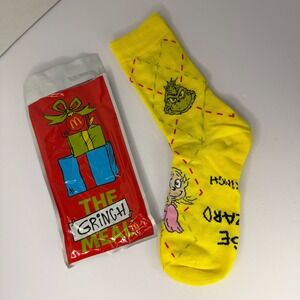 McDonalds Grinch Meal Socks Adult OS Yellow Max Cindy Lou Dr. Seuss Opened New